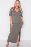 Side Slit Mock Neck Maxi Dress in gray