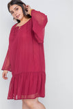 Bell Sleeves Mesh Dress in burgundy