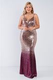 Plus Size Multi Color Sequin Ombre V-neck Gown