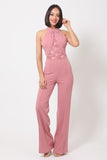 Halter Neck Jumpsuit W/ Criss Cross Front Tie Designs