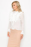 Ruffle Trim White Long Sleeve Blouse