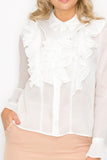 Ruffle Trim White Long Sleeve Blouse