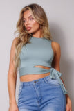 Cadet blue turtleneck Side Tie top