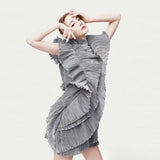 Chiffon pleated ruffled mini dress in blue gray