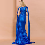 MERA cross-neck cape gown