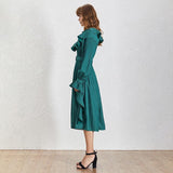 Pleated ruffled midi dress in wave green