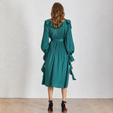 Pleated ruffled midi dress in wave green