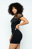 ADA Dotted Party Mini Dress in Black