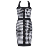 CARMELA Houndstooth Print Halter Mini Dress