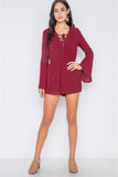 Primetime Looks-Crochet Bell Sleeve Lace-up Romper