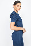 Dark blue puff sleeve top w skirt set