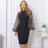 FELICIA Mesh Sleeves Midi Dress