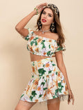 Floral Print Crop Blouse and Skirt Set