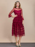 LALAINE Lace Tiered Midi Dress