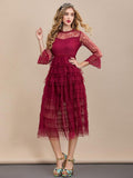 LALAINE Lace Tiered Midi Dress