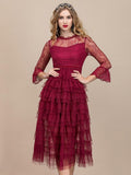 LALAINE Lace Tiered Midi Dress