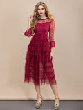 LALAINE Lace Tiered Midi Dress