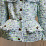 Mint blue tasseled tweed jacket-blazer-Primetime-Looks