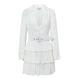 Pleated belted blazer mini dress-Primetime Looks