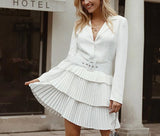 Pleated belted blazer mini dress-Primetime Looks