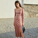 Vivian Shirred Midi Slit Dress