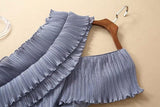 Chiffon pleated ruffled mini dress in blue gray