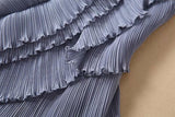 Chiffon pleated ruffled mini dress in blue gray