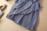 Chiffon pleated ruffled mini dress in blue gray