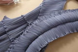 Chiffon pleated ruffled mini dress in blue gray