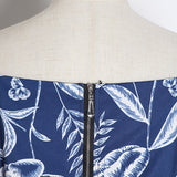 Lantern-sleeve floral blue top