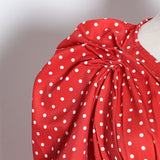 Polka Dot Ruched V Neck Puff Sleeve Shirt