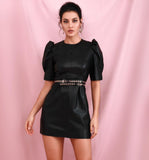 BELLA Round Neck Puff Sleeve Mini Dress