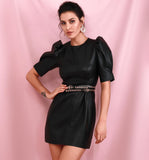 BELLA Round Neck Puff Sleeve Mini Dress