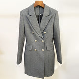 Double-breasted lapel blazer dress in gray