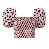 Polka dot Puff Sleeve Ruched crop top