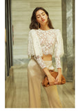 Three-quarter Sleeve Lace Hollow Out Blouse