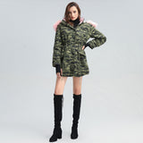 Camouflage Drawstring Parka Coat