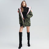 Camouflage Drawstring Parka Coat