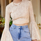 Flare Sleeve Lace Crop Top