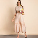 ALLOISA Belted Lace Maxi Dress