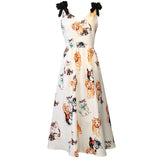 CAT print Midi Dress with Bow