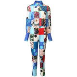 Patchwork Print Blouse and Pant Set