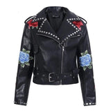 Eco leather floral appliqued biker jacket