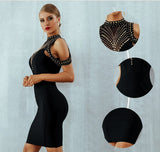 Giordana black mini dress with beaded neckline