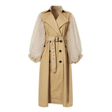 Lantern sleeve polka dot trench coat in beige