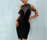 Giordana black mini dress with beaded neckline