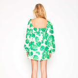 JADEY PUFF SLEEVES MINI DRESS IN GREEN