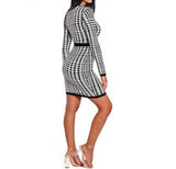 LONG-SLEEVE PLAID MINI DRESS WITH MESH NECKLINE