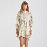 Genovia buttoned lace mini dress in apricot white