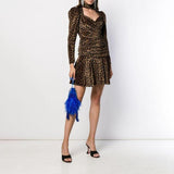 Sweetheart pleated velvet leopard dress